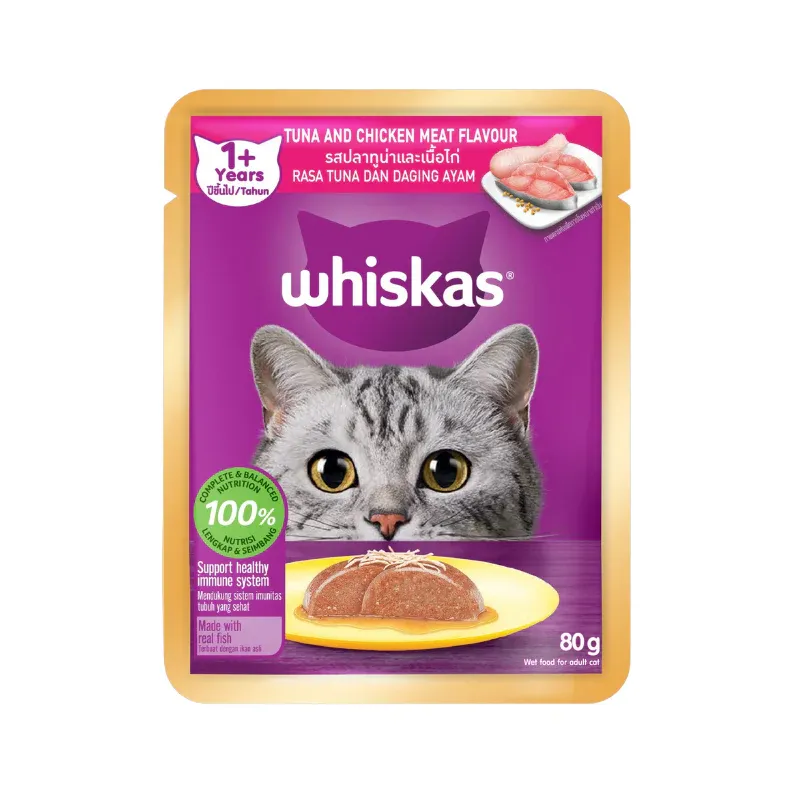 Pate Whiskas Mèo Trưởng Thành - Vị Gà & Cá Ngừ Gói 80g cho Mèo - Adult Chicken & Tuna
