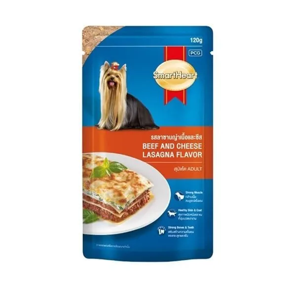 SmartHeart - Thức ăn hương vị lasagna bò và pho mai dành cho chó 120g