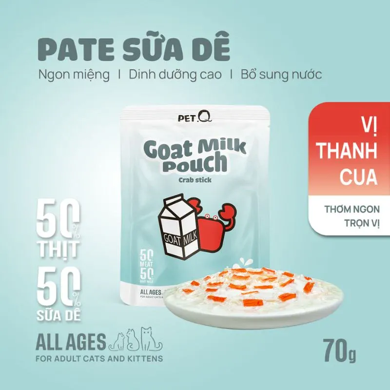 Thức ăn ướt sữa Dê & Thanh Cua - 70g PETQ