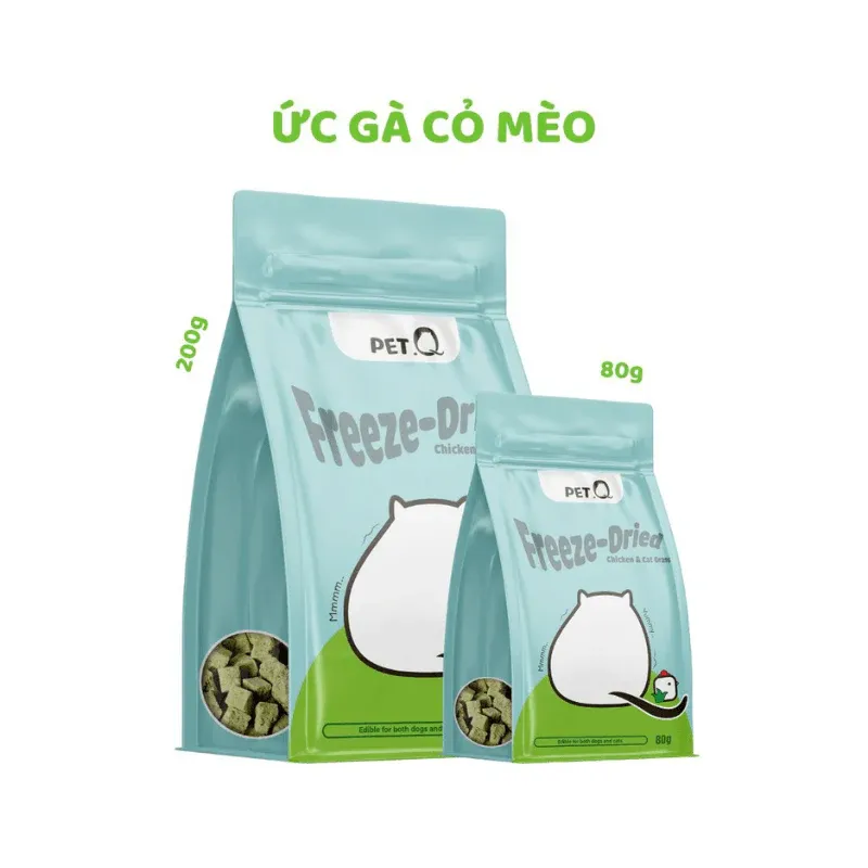 Treats PetQ Ức Gà Cỏ Mèo Đông Khô Gói 80g cho Mèo
