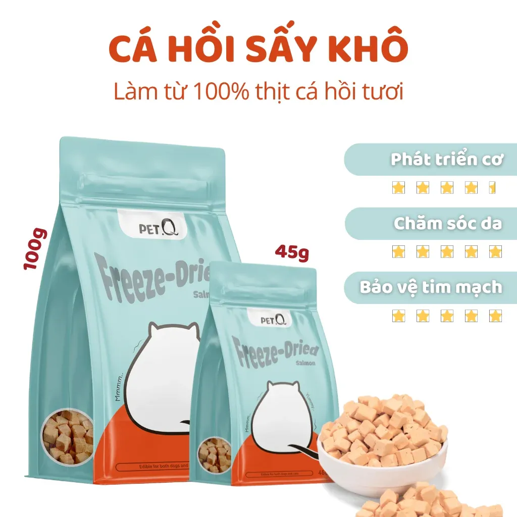 Treats PetQ Cá HồI Đông Khô Gói 45g cho Mèo