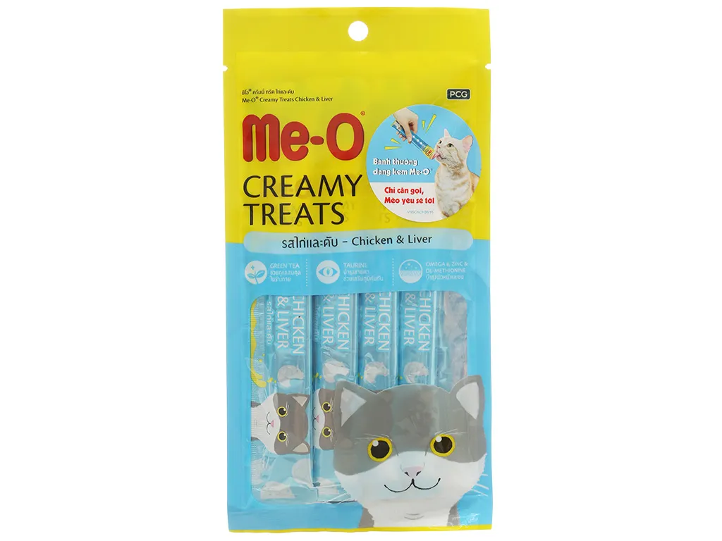 Treats Me-O Creamy Treats Gà & Gan Gói 60g cho Mèo - Chicken & Liver