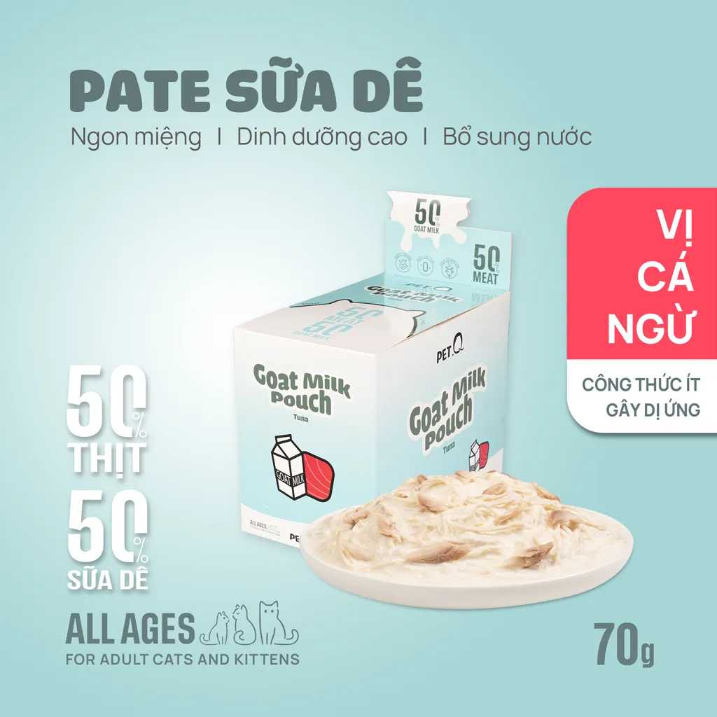Pate PetQ Sữa Dê Vị Cá Ngừ Gói 70g cho Mèo
