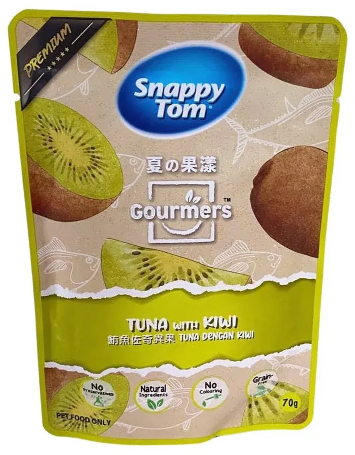 Pate Snappy Tom Gourmers Trái Cây - Cá Ngừ Kiwi Gói 70g cho Mèo