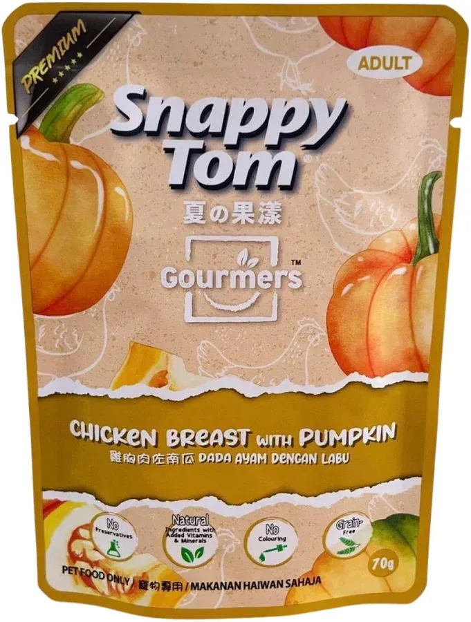 Pate Snappy Tom Gourmers Trái Cây - Gà Bí Đỏ Gói 70g cho Mèo