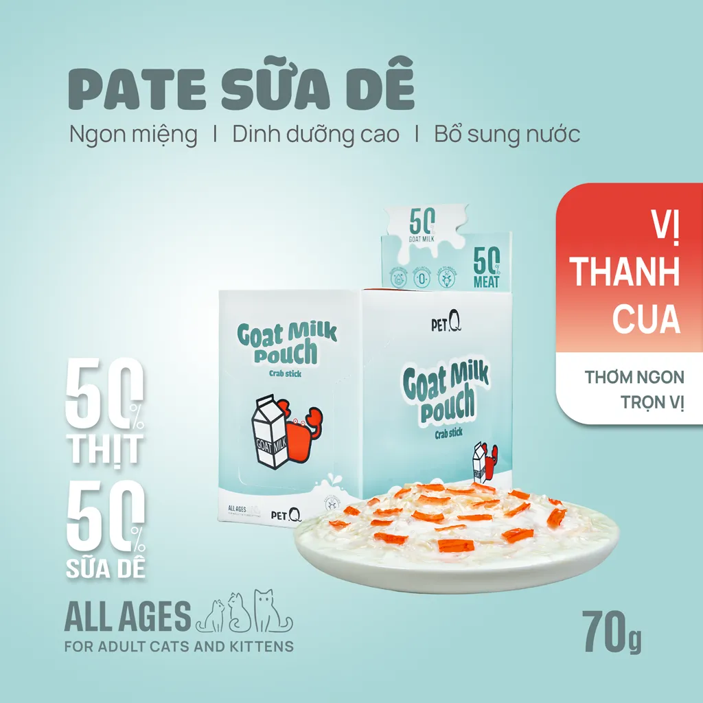 Pate PetQ Sữa Dê Vị Thanh Cua Gói 70g cho Mèo