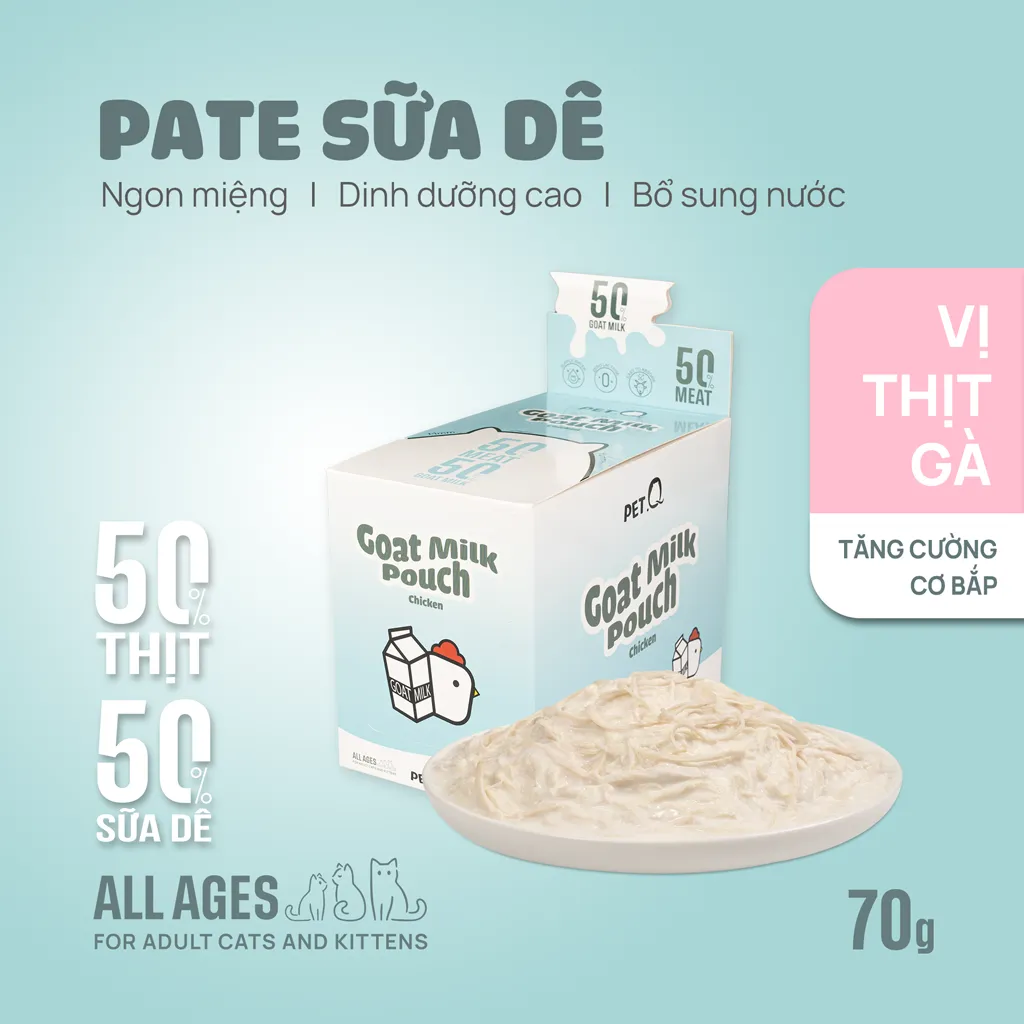Pate PetQ Sữa Dê Vị Gà Gói 70g cho Mèo