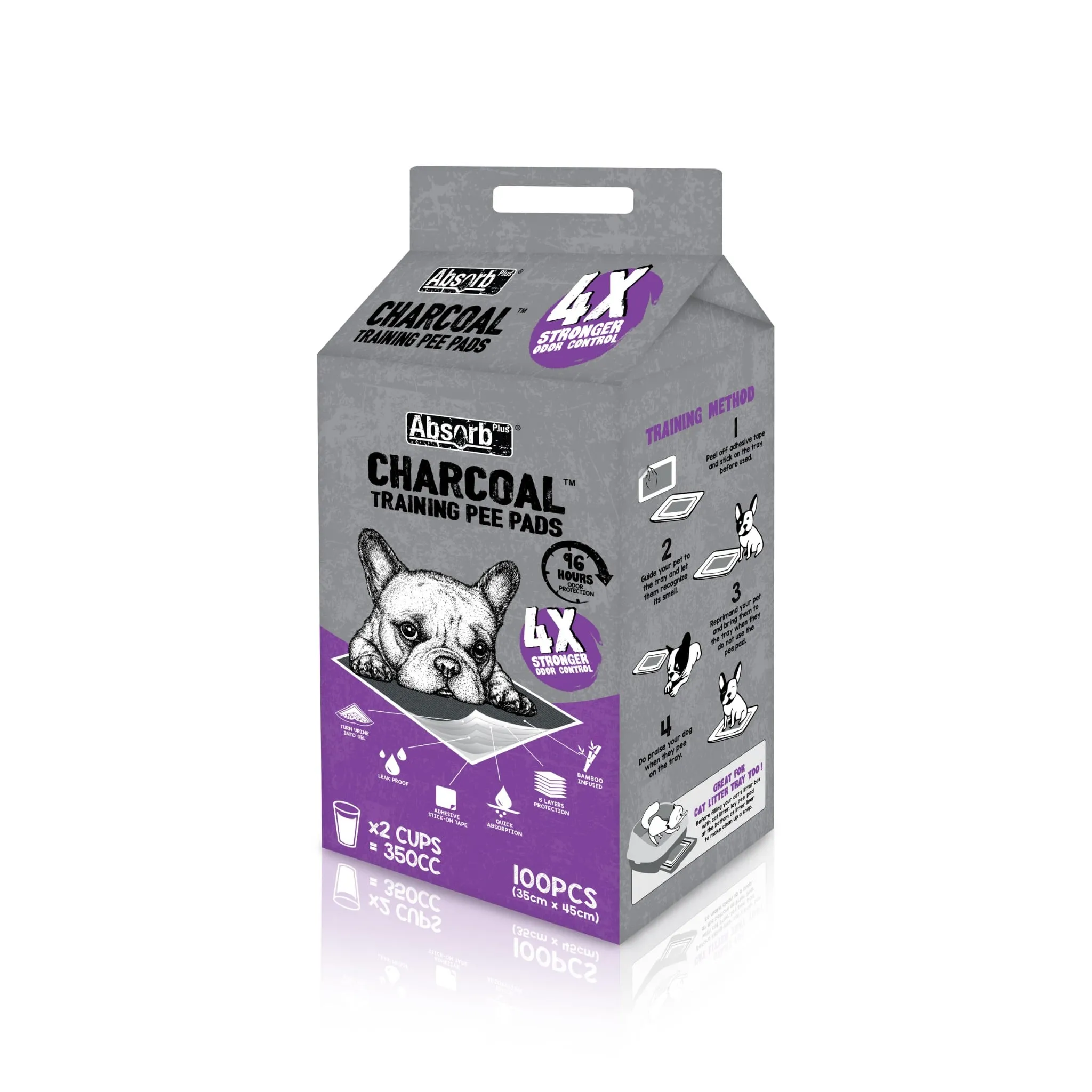 Tấm lót Absorb Plus Than Hoạt Tính 100 Tờ - Tím Size 35x45 cm cho Chó