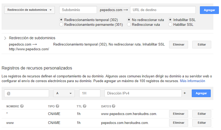 Google Domains config