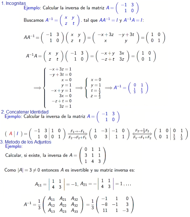 Ejemplo calculo matriz inversa