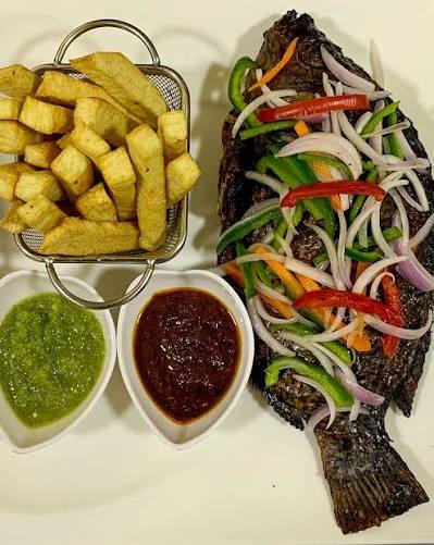Yam Chips with Grilled Tilapia at Pepper & Co