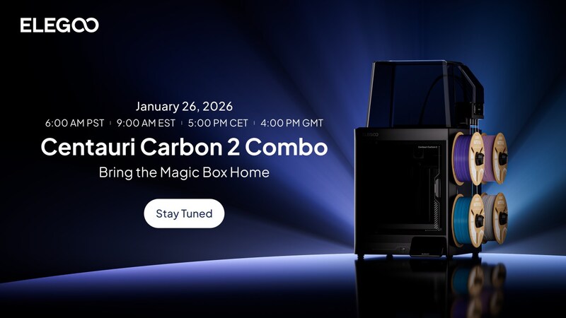 🎨ELEGOO lançou a impressora 3D multicolor Centauri Carbon 2 Combo em 26 de janeiro🖨️