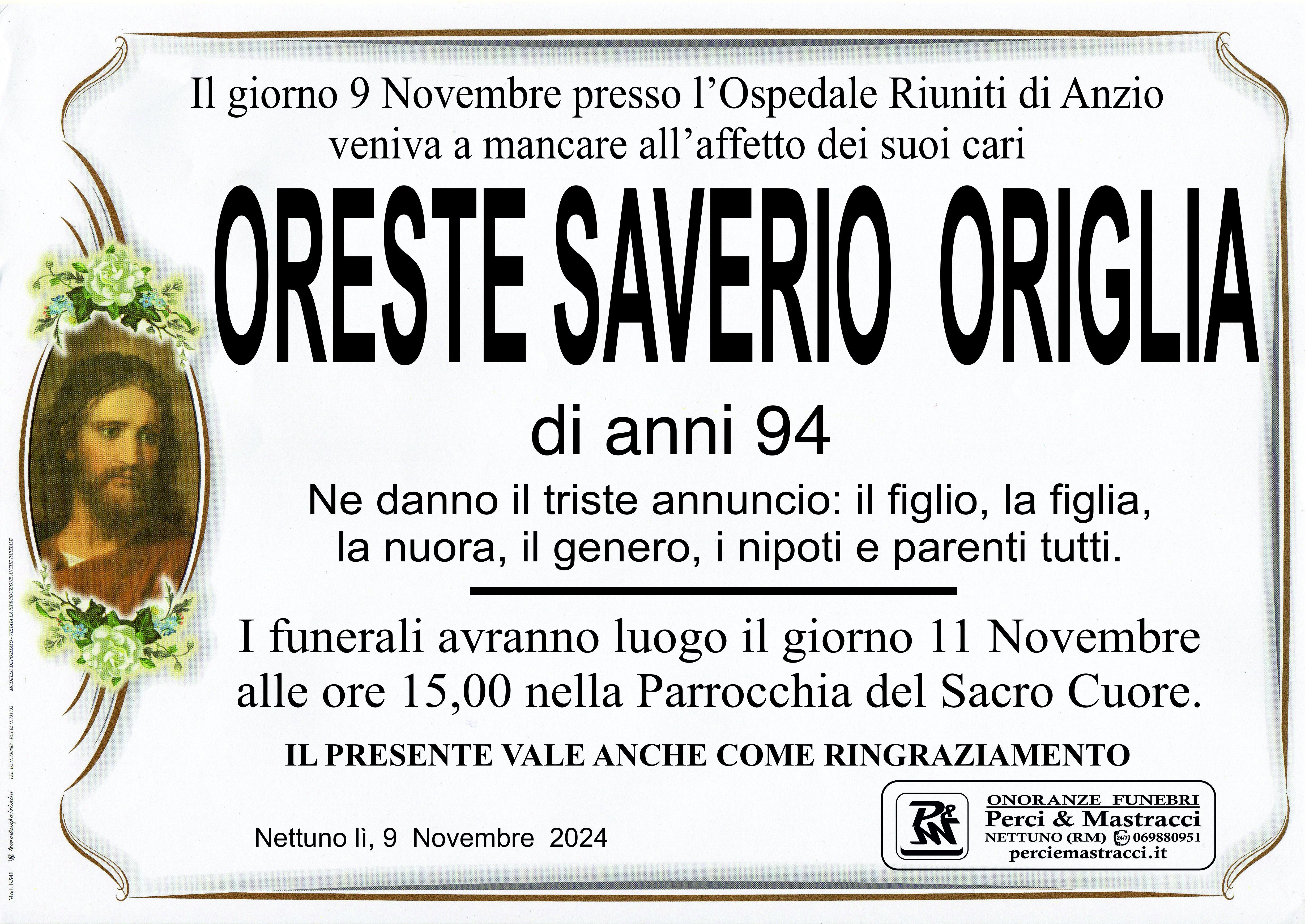 Manifesto di ORESTE SAVERIO ORIGLIA