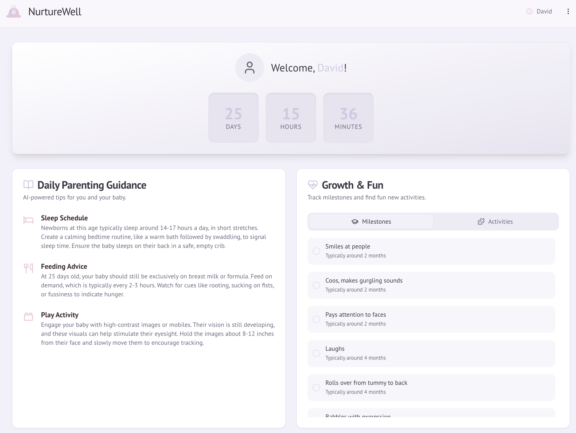 Screenshot of Nurture Well - A helping hands for new parents
