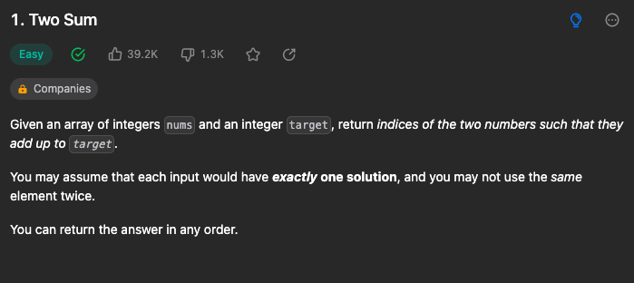 Solution for leetcode easy problem "Two Sum"