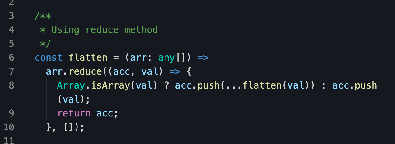 Flatten array of Arrays without using flat prototype method