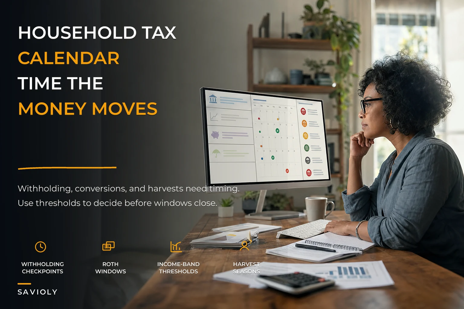 A household tax calendar that aligns withholding, conversions, and harvests
