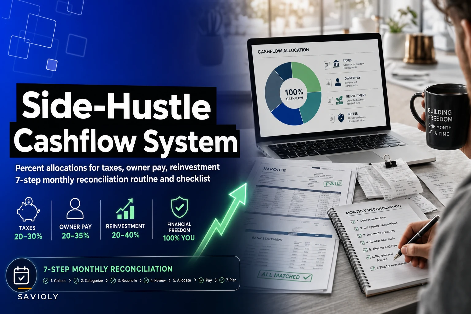 A side‑hustle cashflow system that covers taxes, owner pay, and reinvestment: percentage rules and a monthly reconciliation routine