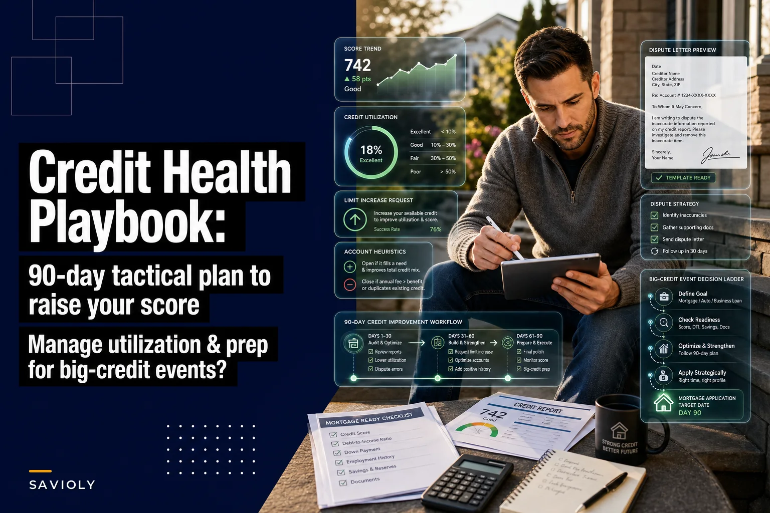 Credit-health playbook: a 90-day tactical plan to raise score, manage utilization, and prep for large-credit events