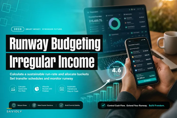 Runway-based cash-flow budgeting for irregular income: calculate a sustainable run-rate, allocate buckets, and set transfer schedules