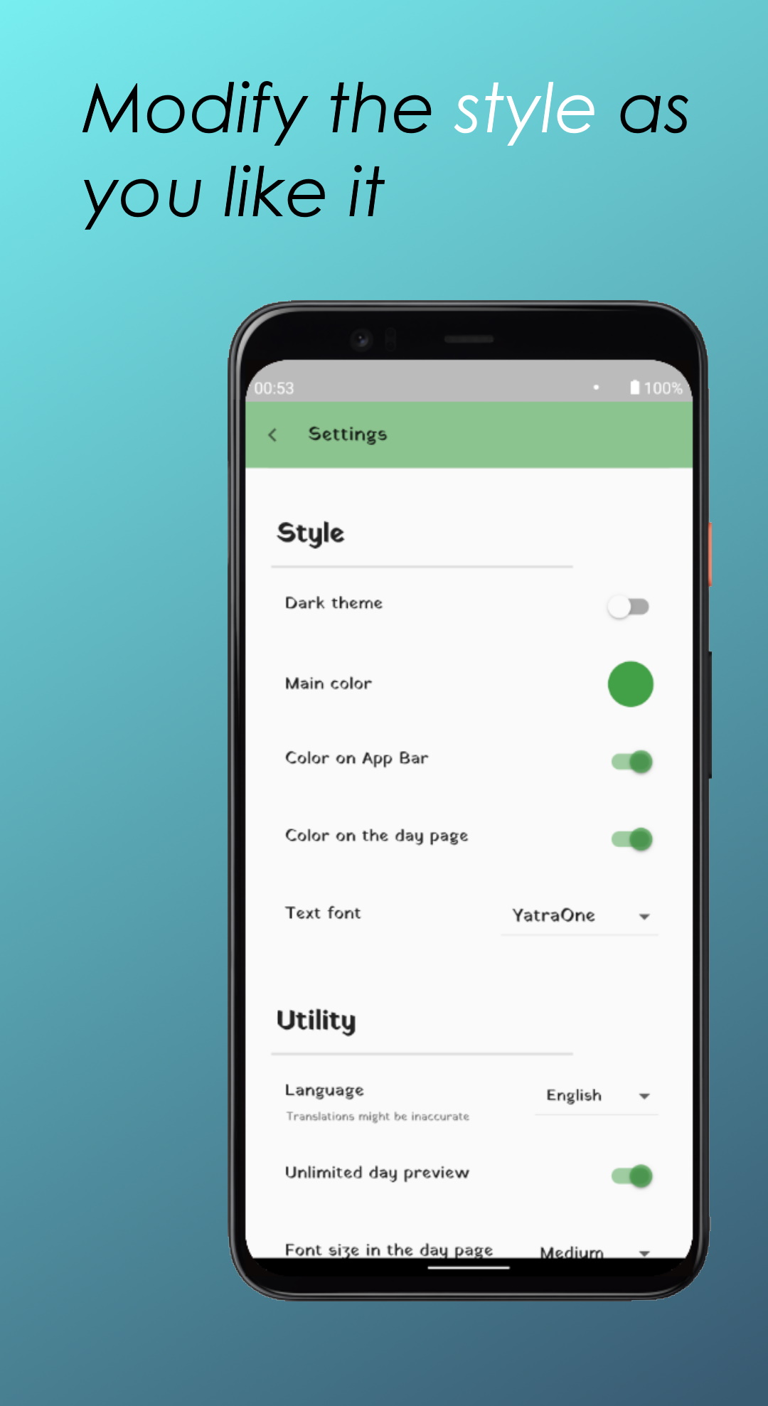 app settings