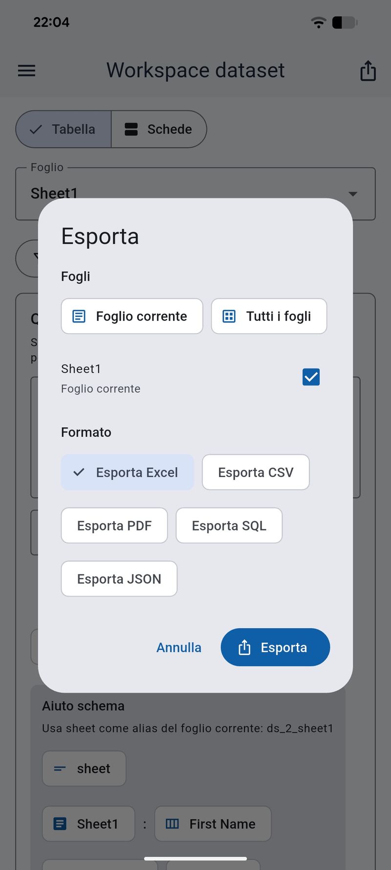 Analisi ed esportazione multi-formato in Exlser 2