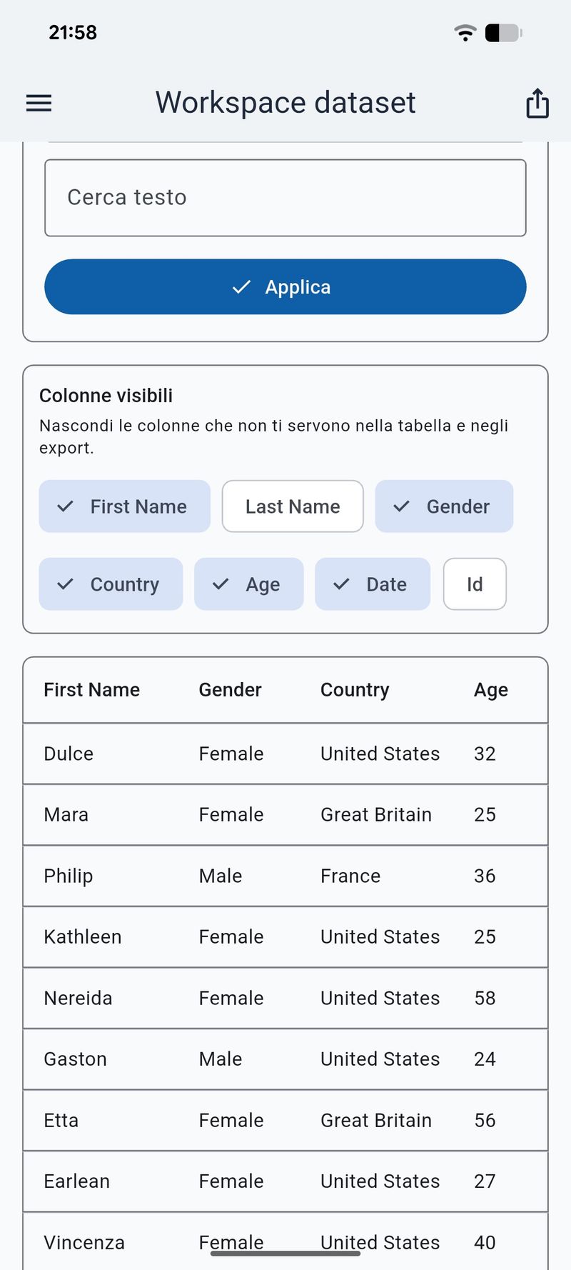 Filtri, query SQL e vista a schede in Exlser 1