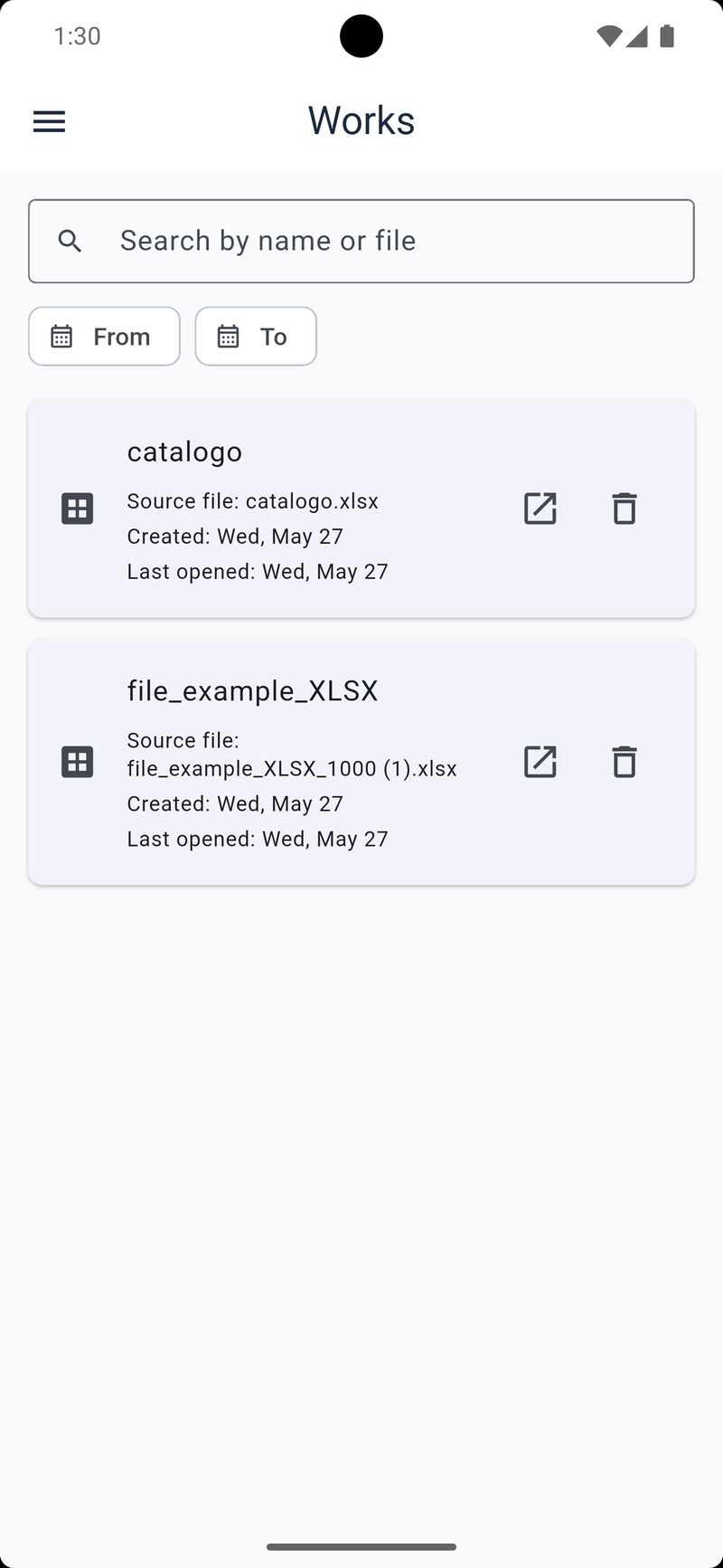 Lista dei workspace salvati in Exlser