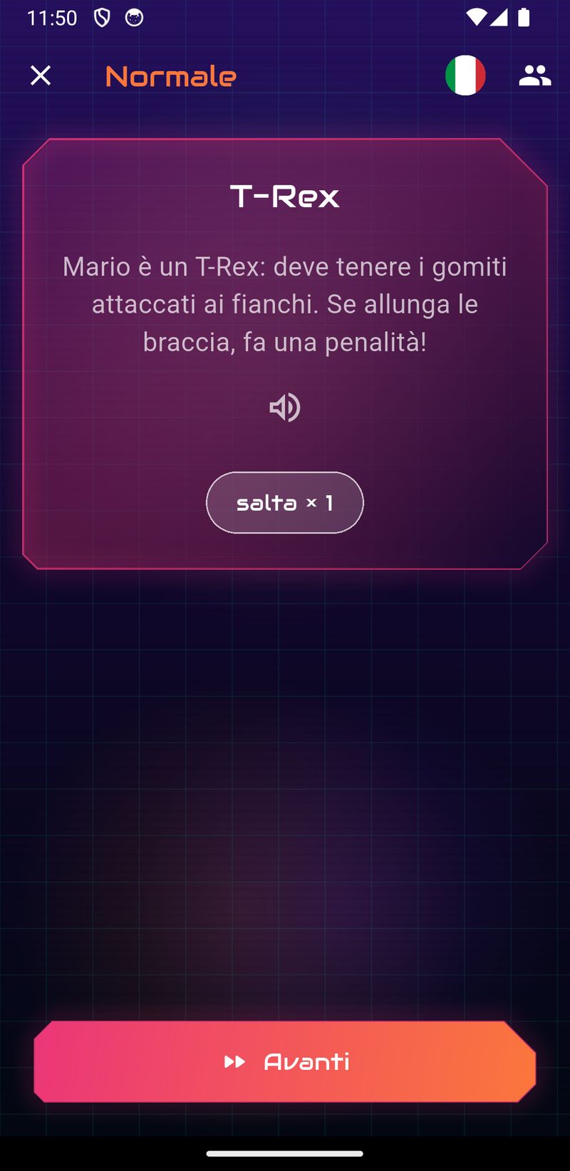Rulurp normal mode with a card, text, and penalty