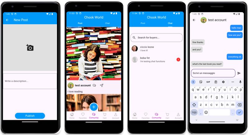 Social functionalities in an e-commerce app: public posts and messaging