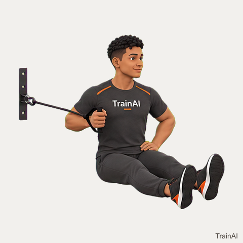 Floor-seated single-arm rotating band chest press · TrainAI