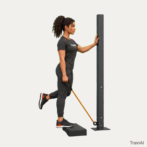 Single-leg band calf raise on step · TrainAI