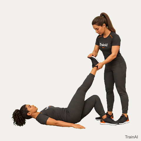 Partner-assisted supine calf stretch · TrainAI
