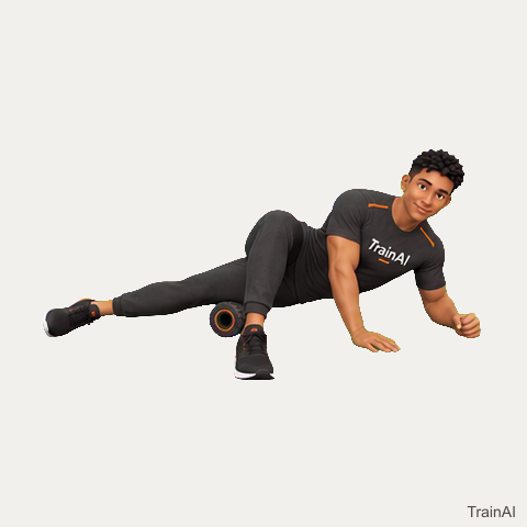 Supported outer-thigh foam roll · TrainAI