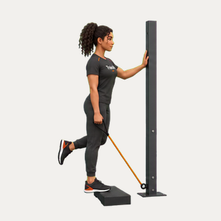 Single-leg band calf raise on step · TrainAI