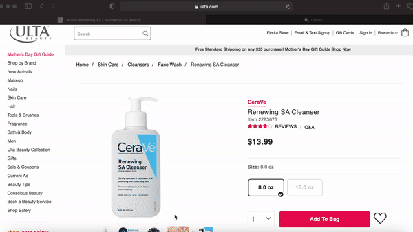 Find your skincare product's product page, copying the list of ingredients, paste the list into the Clarity search bar, then click 'search'.