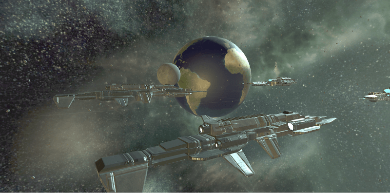 Our final map. Four capital ships and a slew of asteroids. They serve as visual indicators, landmarks, and obstacles for the player.