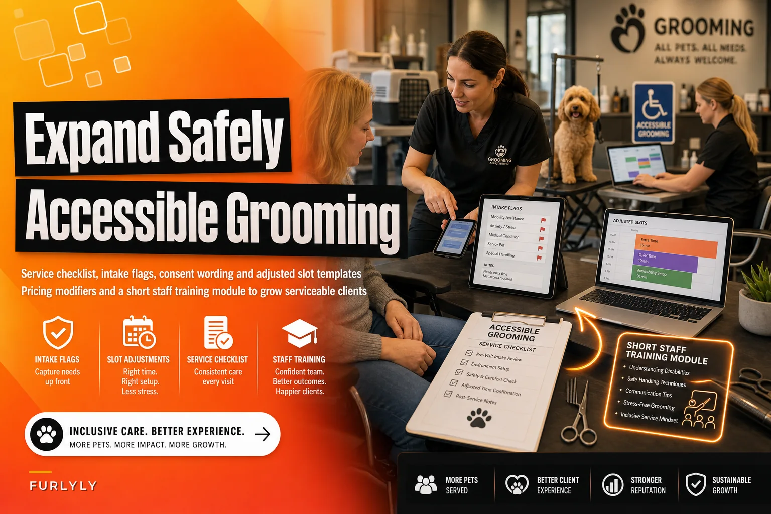 Expand Safely into Accessible Grooming: Intake Flags, Slot Adjustments and a Short Staff Training Module