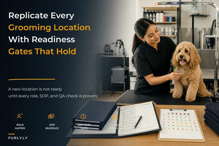 Location‑Readiness Gates for Multi‑Location Grooming: SOP Bundles, Role Matrices and QA Templates to Replicate Service
