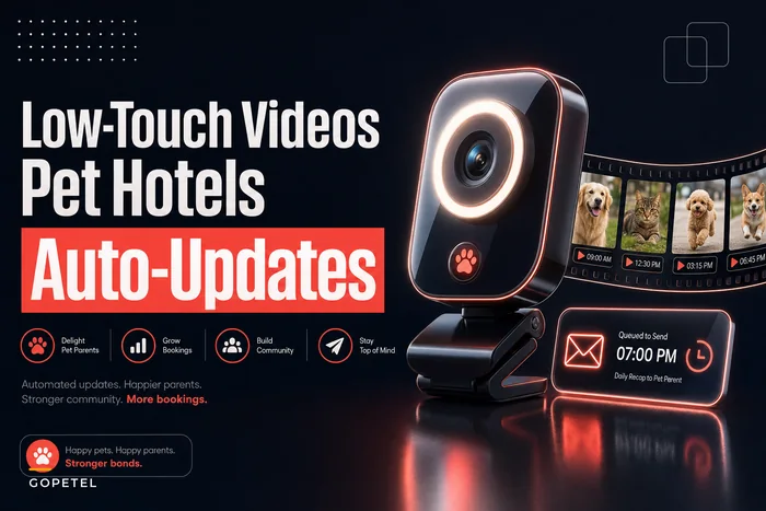 Automated low-touch video updates for pet hotels