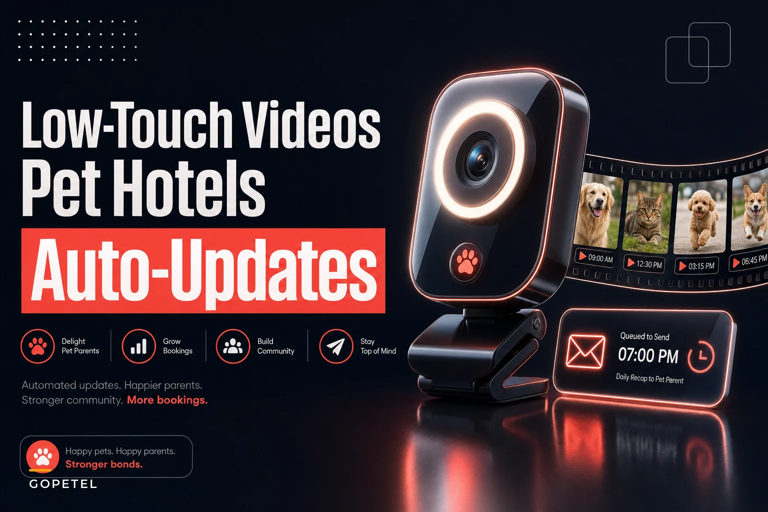 Automated low-touch video updates for pet hotels