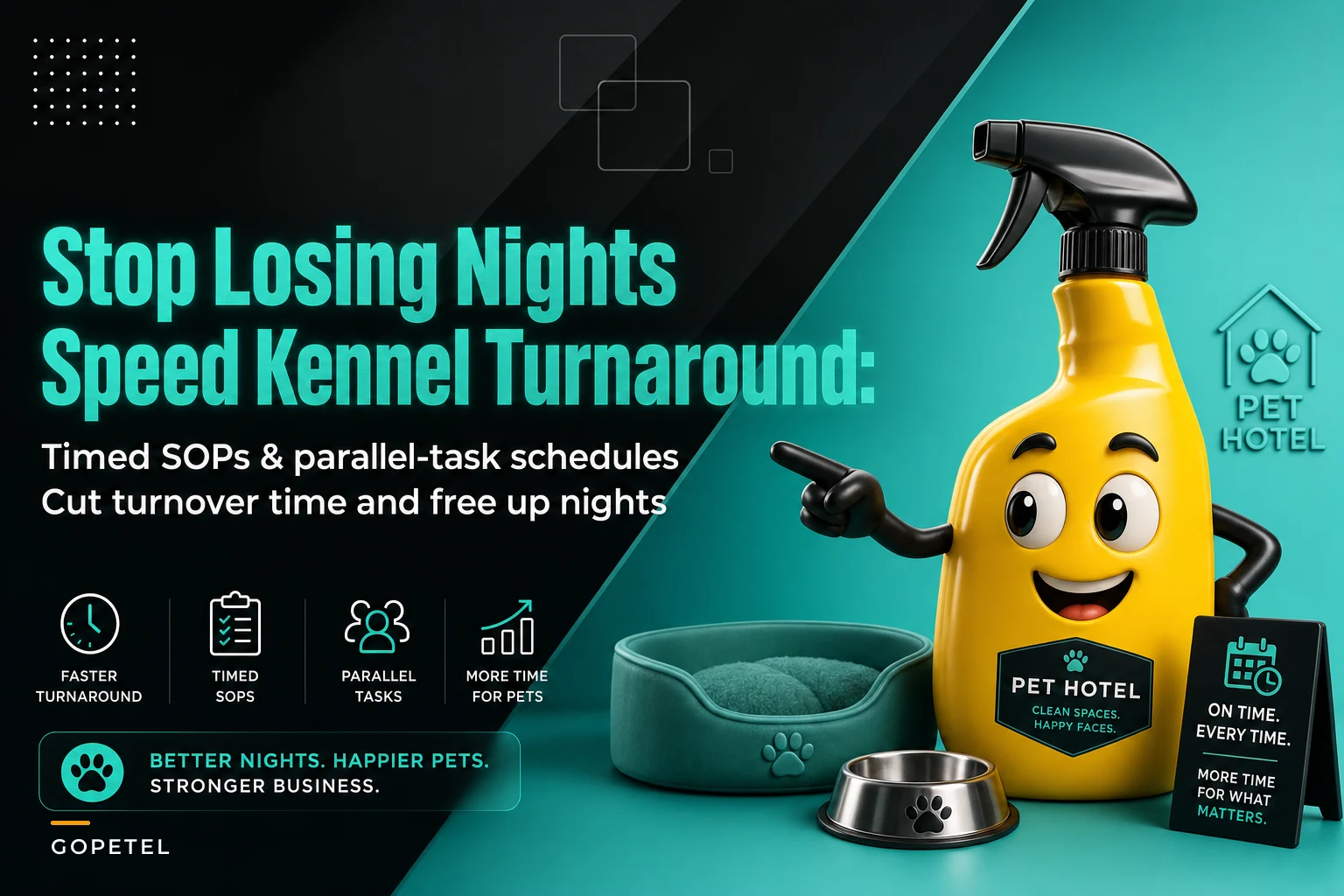 Don't lose nights to slow cleaning: timed parallel-task SOPs to cut kennel turnaround