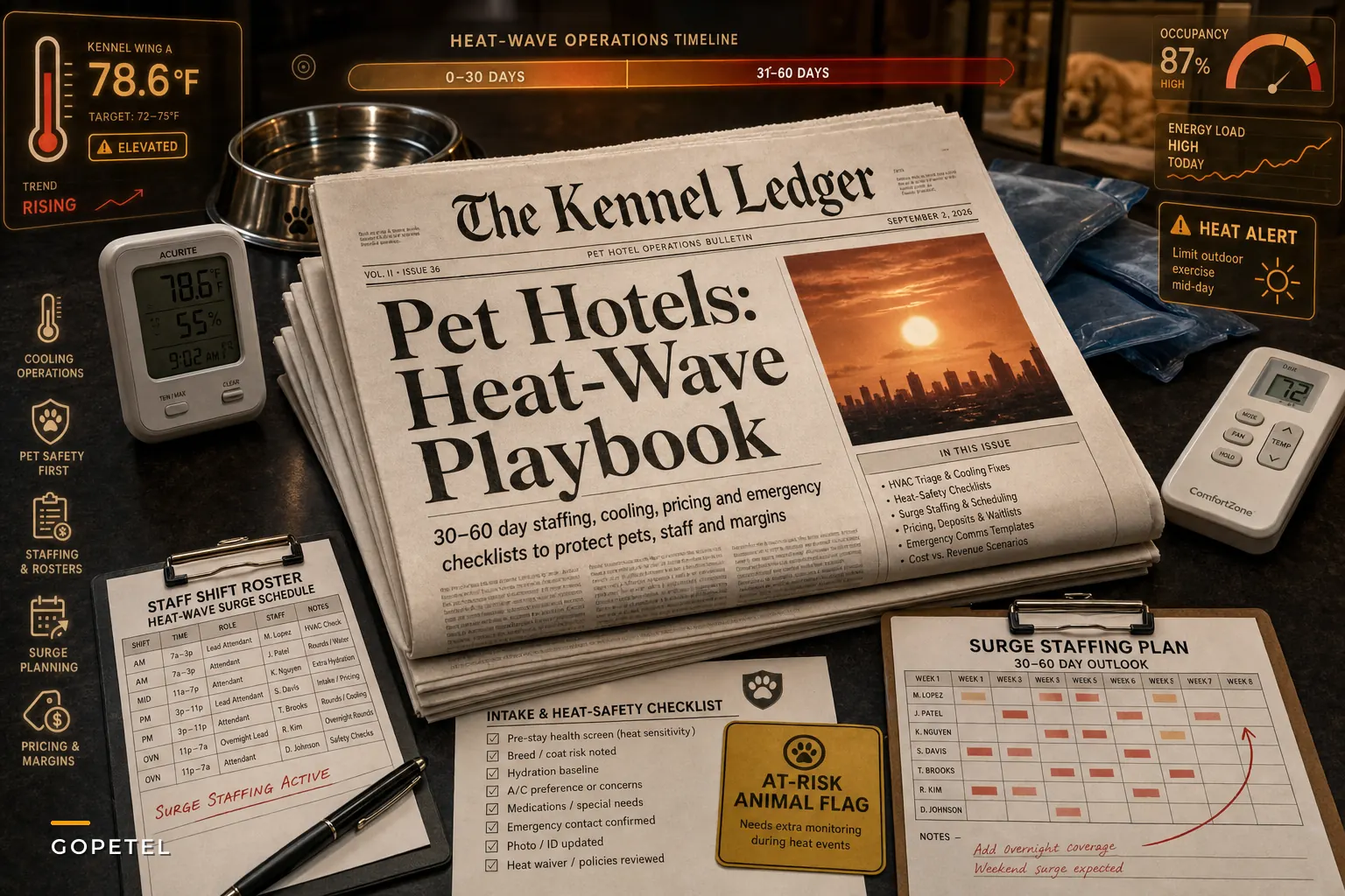 Extreme‑Heat Playbook for Pet Hotels: Staffing, Cooling and Pricing Moves to Protect Pets, Staff and Margins