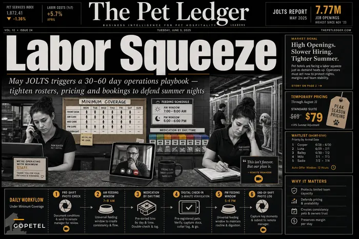 High Job Openings, Slower Hiring: How Pet Hotels Should Lock Down Staffing, Pricing and Bookings for a Summer Labor Squeeze