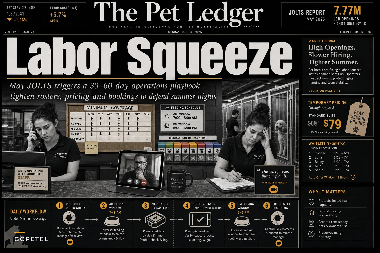 High Job Openings, Slower Hiring: How Pet Hotels Should Lock Down Staffing, Pricing and Bookings for a Summer Labor Squeeze