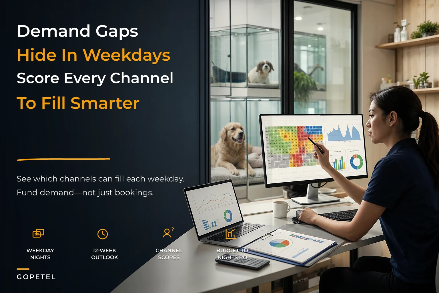 Pet-hotel channel scoring and demand calendar for predictable bookings