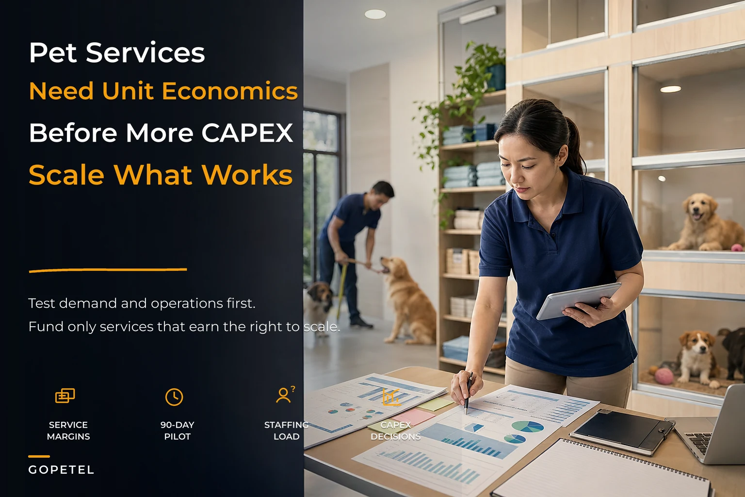 Pet-hotel revenue portfolio strategy to evaluate and scale services