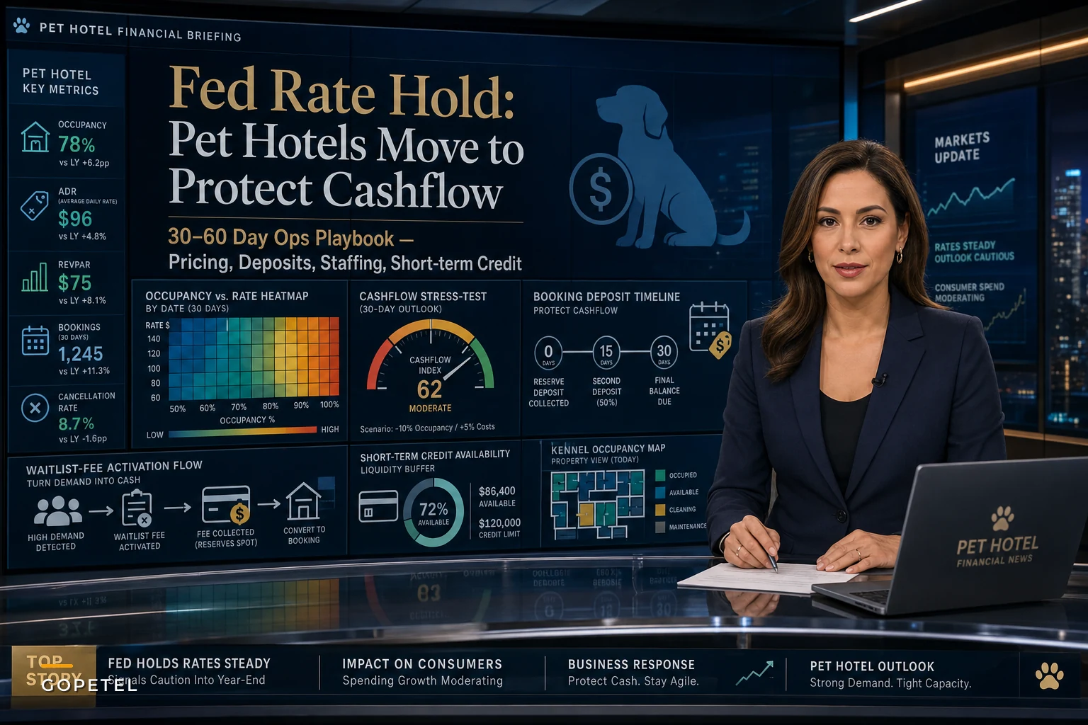 Post‑Fed Rate Hold: Tactical Pricing, Cashflow and Booking Moves Pet Hotels Need Before Peak Season