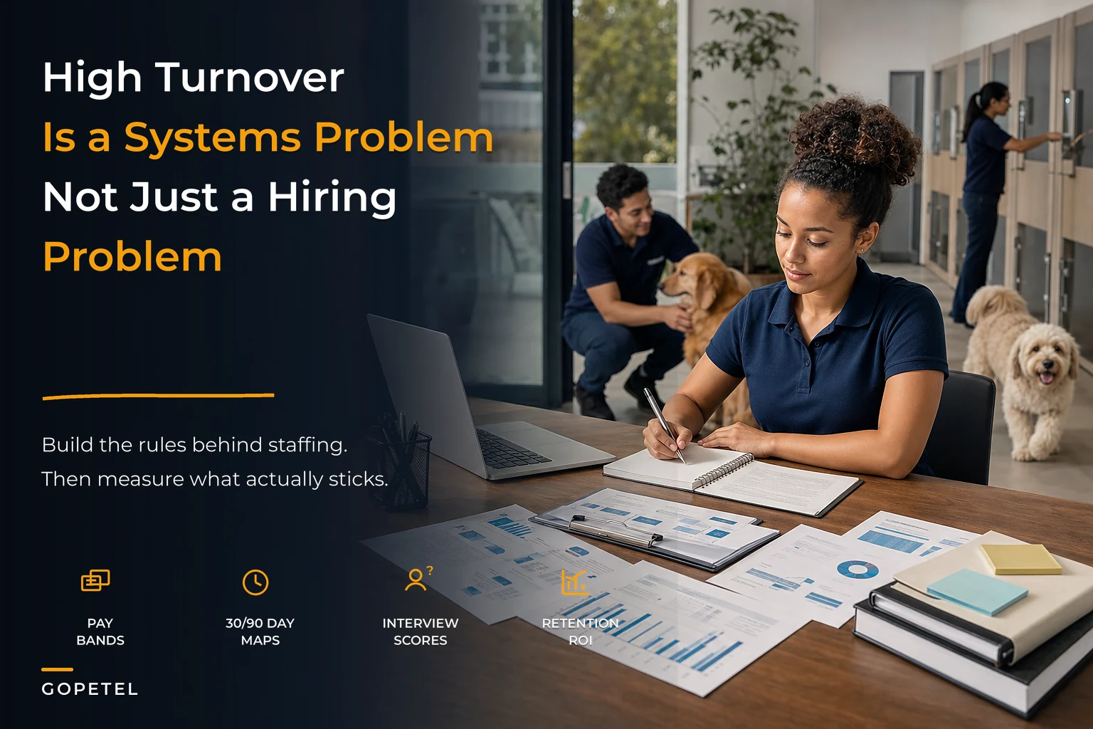 Turn high turnover into predictable staffing: a people-ops playbook for pet hotels with pay bands, competency maps and ROI rules