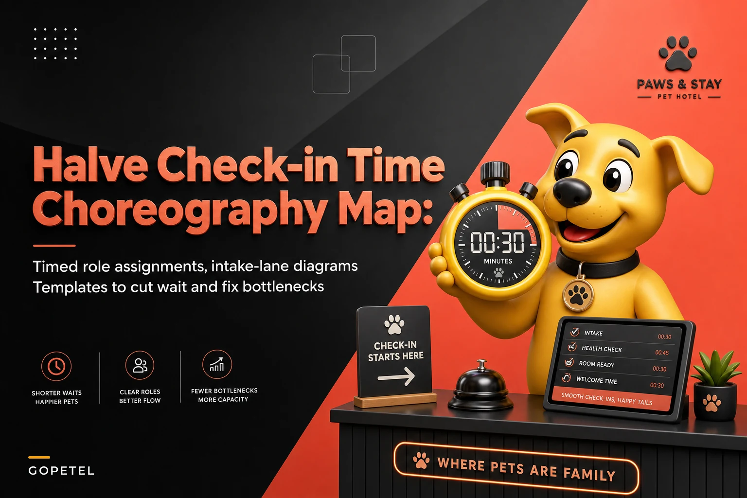 Why most pet-hotel check-ins bottleneck — a day-of choreography map to halve intake time
